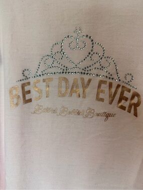 Disney BEST DAY EVER Girls' Pink Tee with Gold Foil and Rhinestone Tiara